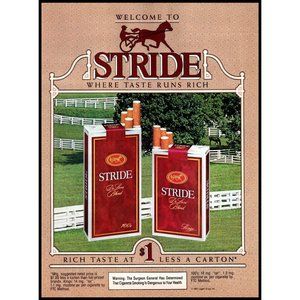 1985 Stride Cigarettes Vintage Print Ad Kentucky Horse Farm White Fence Wall Art